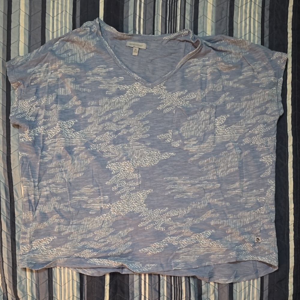 Woman Within Light Blue V-Neck Short Sleeve Tee with White Speckle Pattern